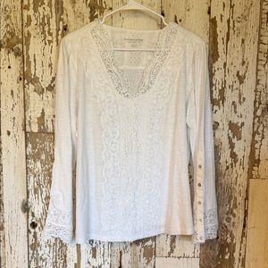 Soft Surroundings White Lace Accent Blouse